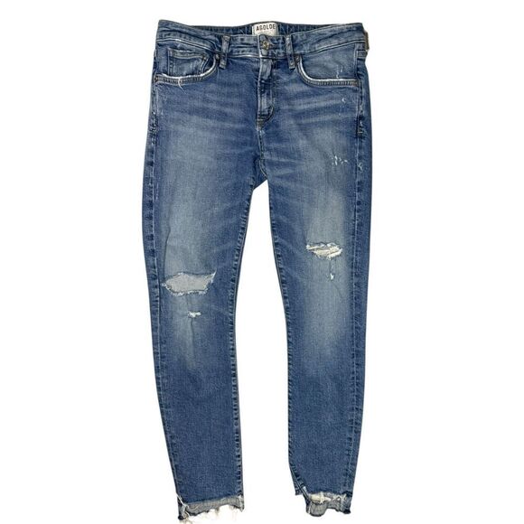 AGOLDE Women’s 27 Cropped Ankle Low Rise Jeans Medium Wash Distressed Stretch - Picture 1 of 6